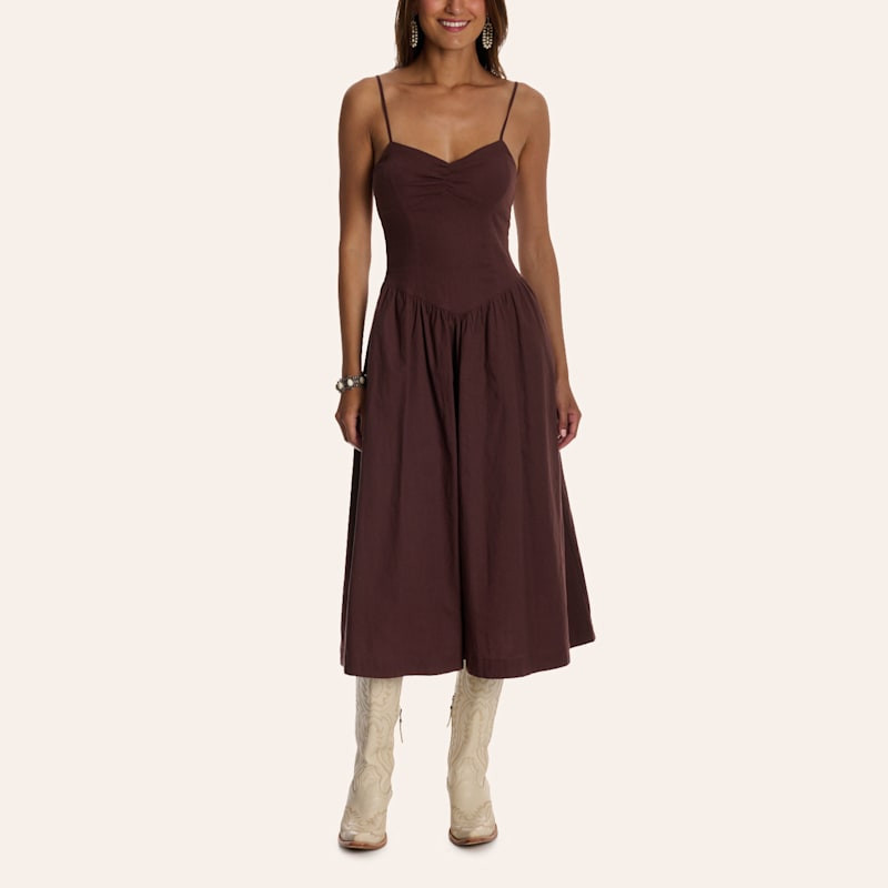 Needii Women's Brown Sweetheart Neck Midi Dress | Cavender's
