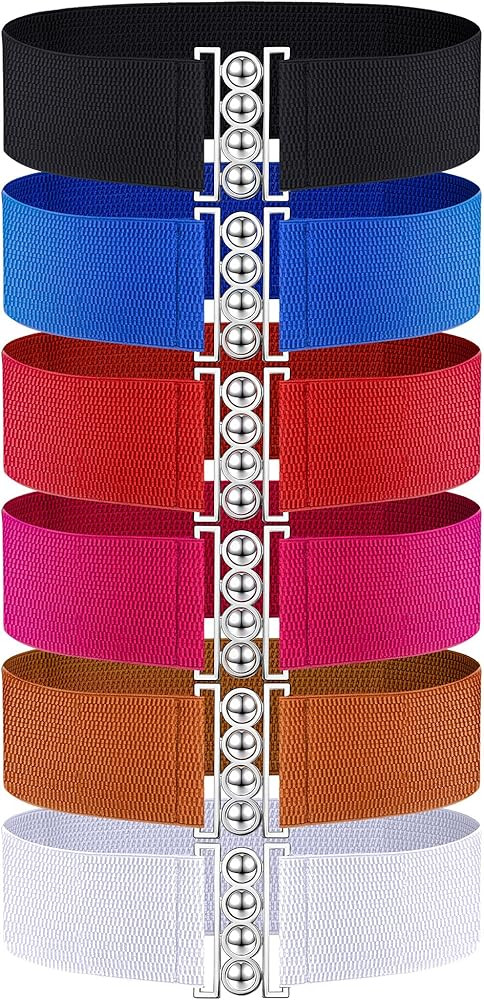6 Pieces Elastic Belt Stretchy Belt Wide Waist Vintage Stretch Cinch with Buckle Belts for Women ... | Amazon (US)