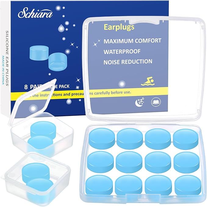 Schiara Ear Plugs for Sleeping, 8 Pair(16 Pieces) Moldable Noise Cancelling Silicone Earplugs for... | Amazon (US)