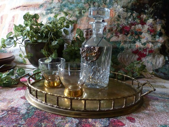 Oval Brass Tray With Bamboo Gallery Style Rim And Handles | Etsy | Etsy (US)