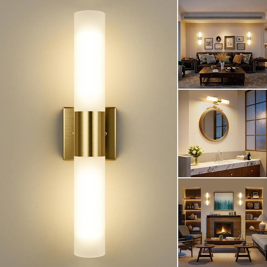 Kalium Modern 21" Bathroom Vanity Wall Sconce, Frosted Glass, Gold | Amazon (US)