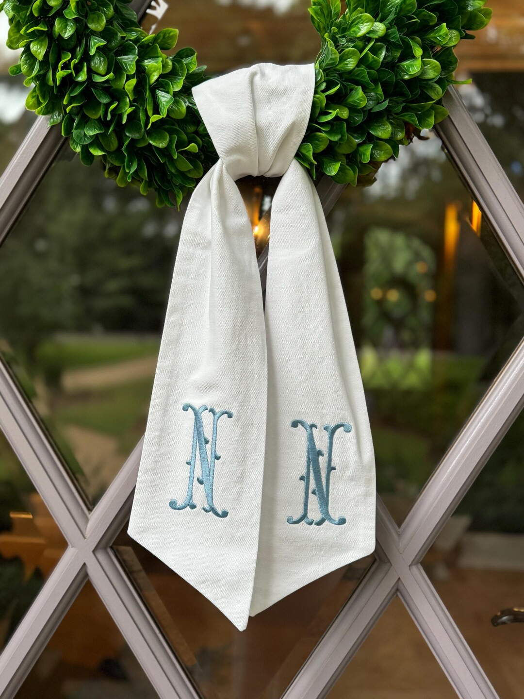 Wreath Sash White Cotton with Monogram / Monogram one end or both - your choice | Etsy (US)