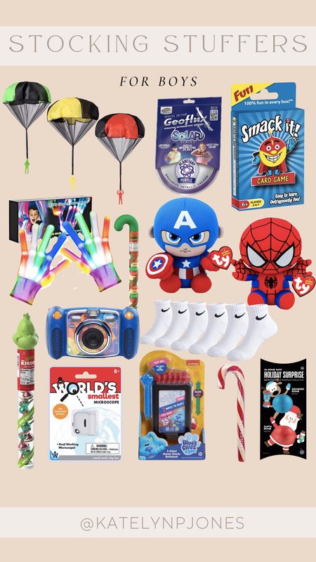stocking stuffers for boys : last minute gifts for boys / boys wish list / little boys gift guide / holiday toys / nike socks / candy / parachute men / camera / games 

#LTKSeasonal #LTKGiftGuide #LTKHoliday