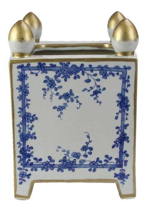 Floral Cache Pot with Gold Finials | The Enchanted Home
