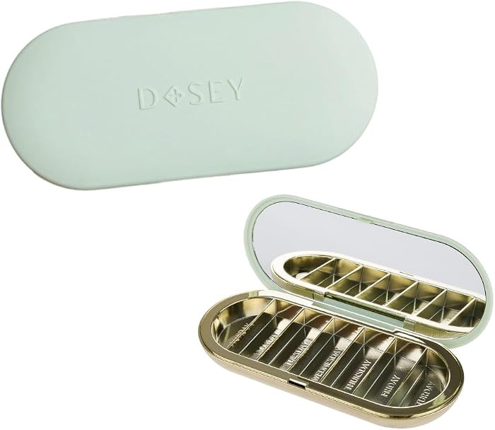 Dosey Compact Travel Pill Organizer - Pill Case with 7 Compartments for Medicine Storage & Protection – Stylish & Elegant Medication Organizer with Mirror, Sage | Amazon (US)