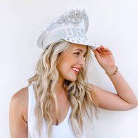Bridal Disco Military Hat | Iridescent Silver Bachelorette Party Bride Captain Blingy Sequins Pearls | Etsy (US)