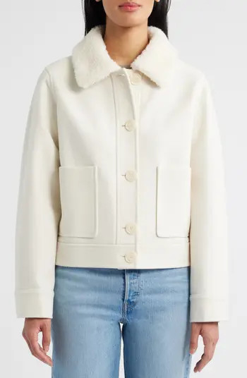 Sam Edelman Crop Jacket with Faux Shearling Collar | Nordstrom | Nordstrom