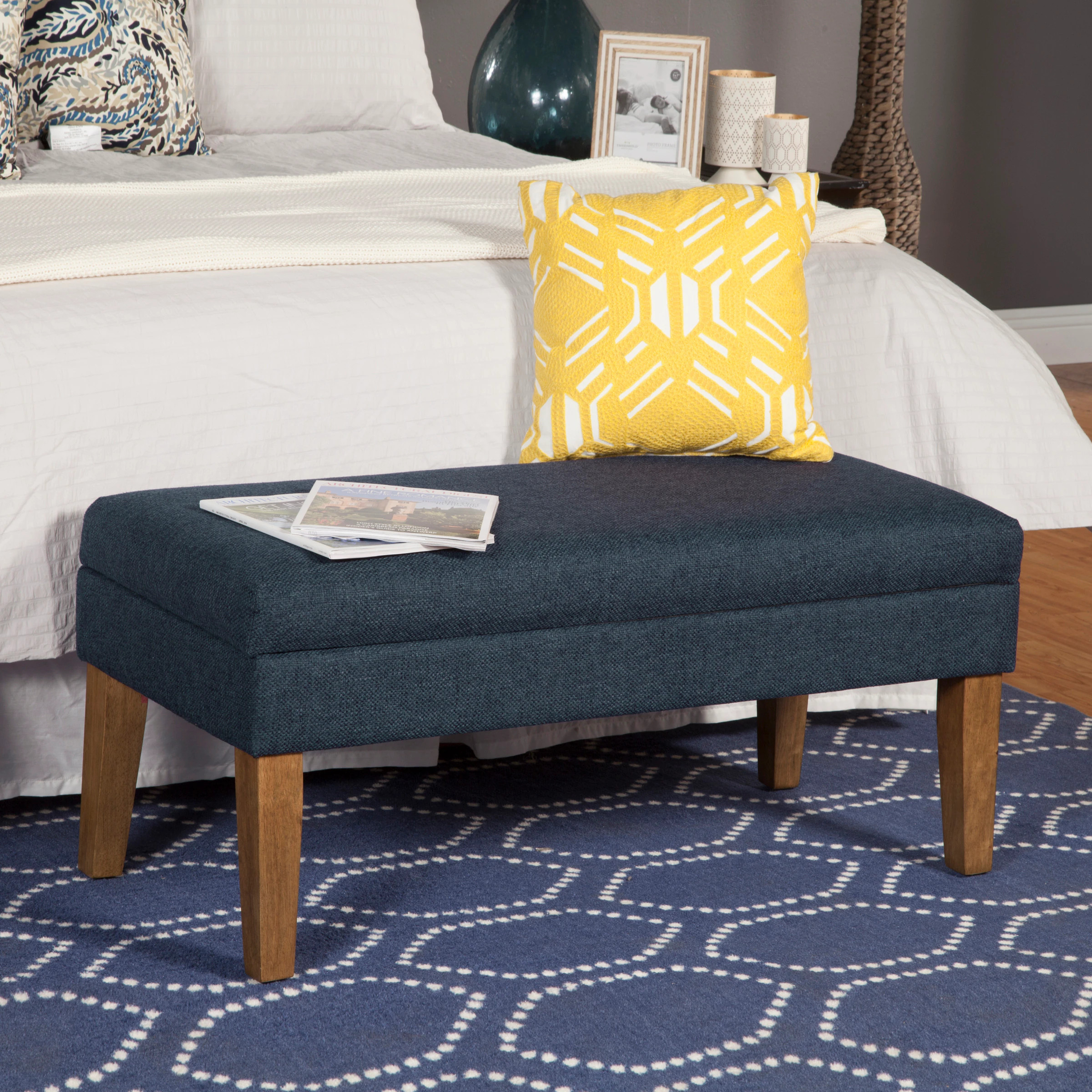 HomePop Casual Dark Blue Textured Storage Bench with Storage 40-in x 18.5-in x 18-in one_size | N6302-F1570 | Lowe's