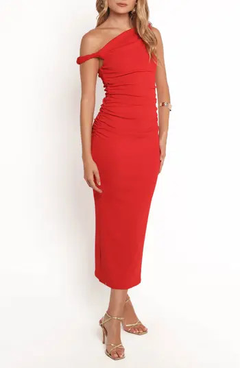 Petal & Pup Fira Asymmetric Neck Ruched Maxi Dress in Red at Nordstrom Rack, Size X-Large | Nordstrom Rack
