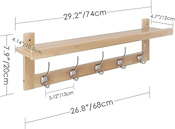 SMIBUY Coat Hooks with Shelf Wall-Mounted, 29.2 Inch Entryway Coat Rack for Wall, Bamboo Hanging ... | Amazon (US)
