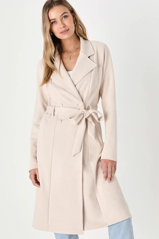 Chic Calling Beige Suede Trench Coat | Lulus (US)