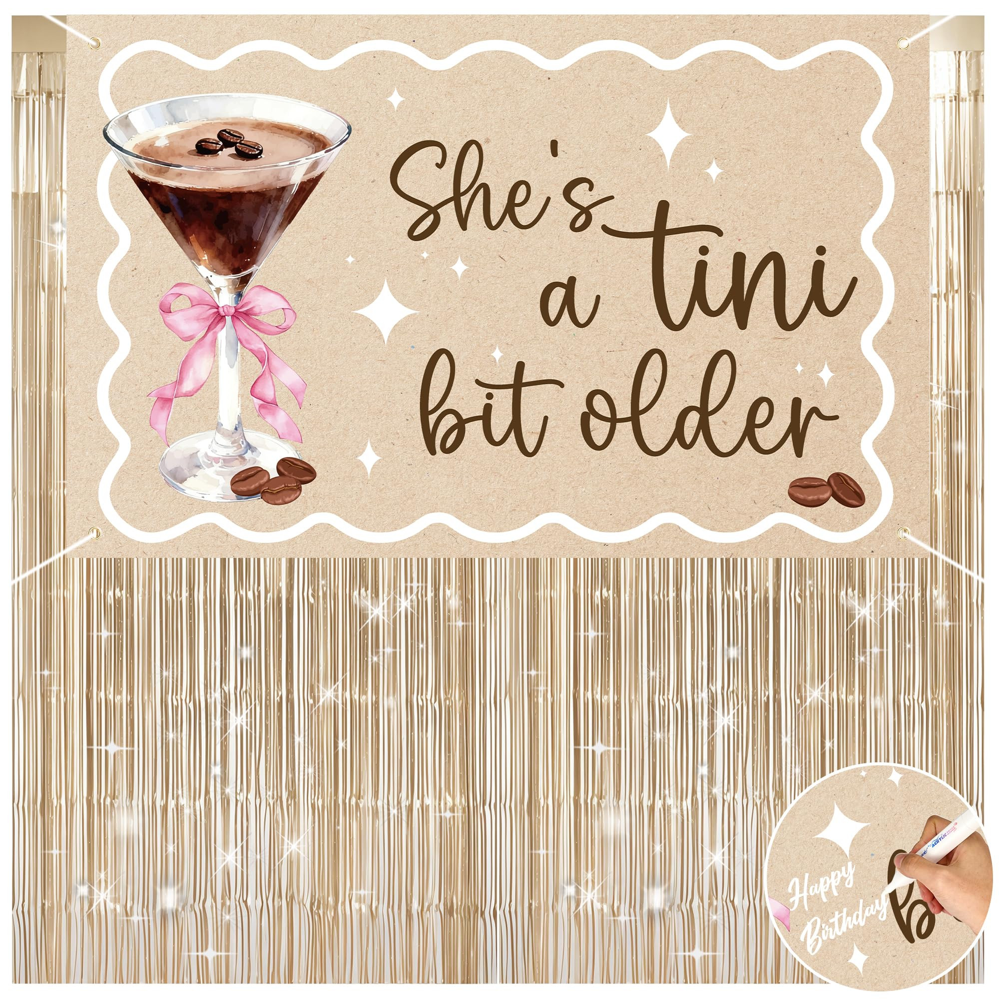 A Tini Bit Older Backdrop with Foil Fringe Curtains She's a Tini Bit Older Banner Tiny Bit Older ... | Amazon (US)