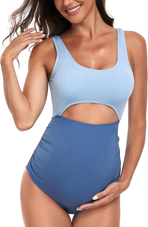 EastElegant Maternity Cutout One Piece Swimwear Ploka Dots Print Pregnancy Bathing Suit | Amazon (US)