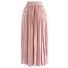 Full Pleated Midi Skirt in Peach | Chicwish