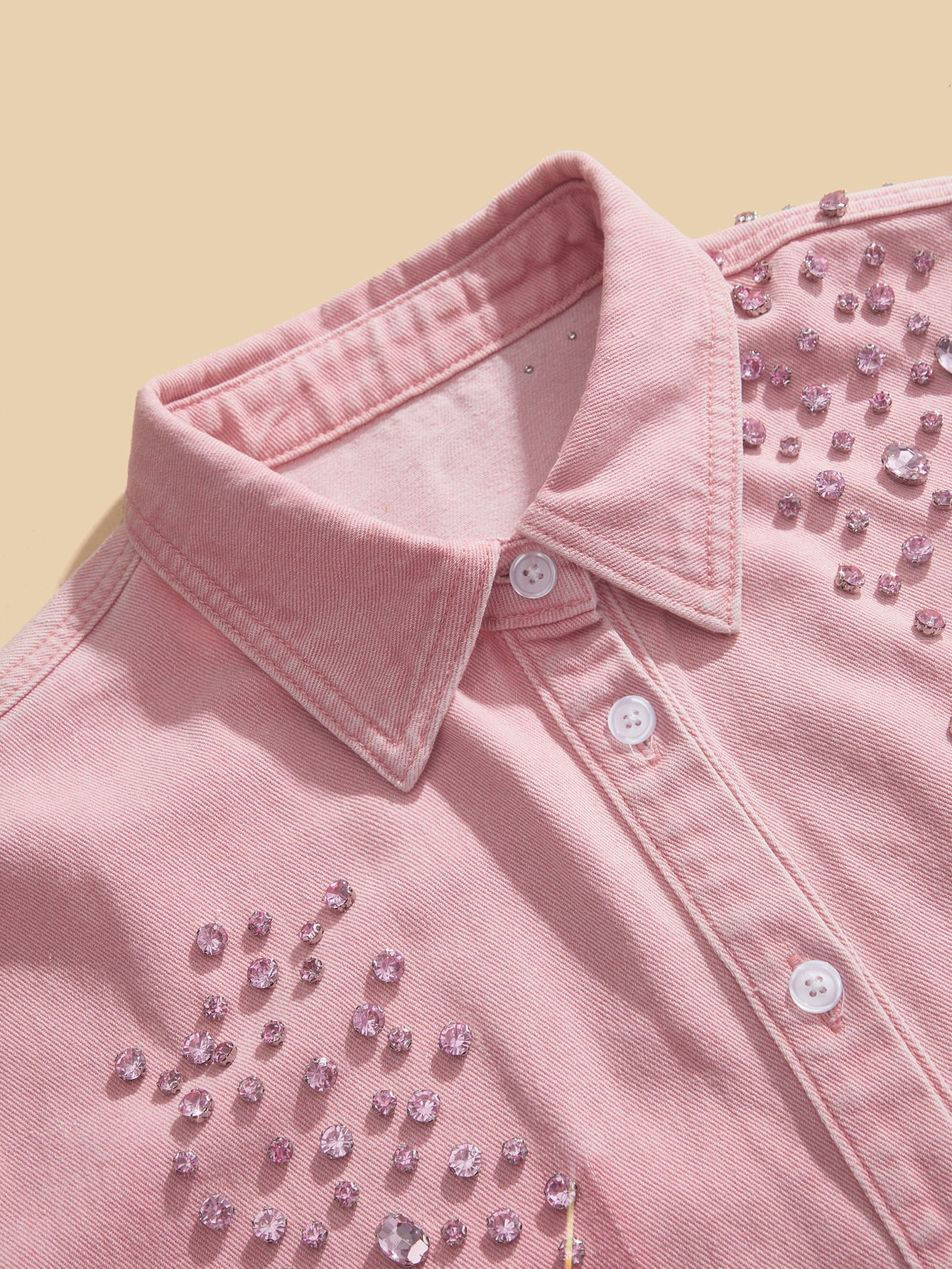 Anewsta New Fashionable Women's Heavily Embellished Rhinestone Denim Shirt, Suitable For Valentin... | SHEIN