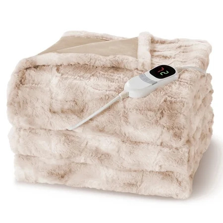 MARNUR Heated Blanket Electric Throw Extra Large Size 50"x72", Soft Faux Fur Heated Throw with 10 Heating Levels 4 Hours Timer Machine Washable, Khaki | Walmart (US)