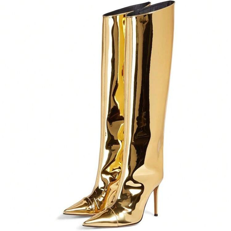 Vorte Gold Metallic Boots  | SHEIN