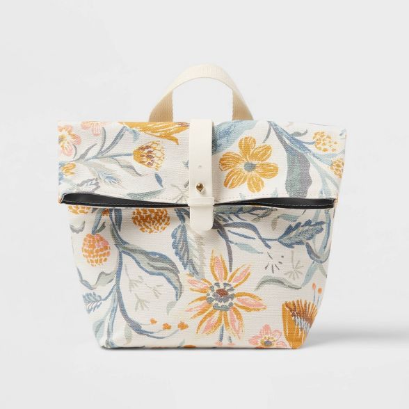 Printed Roll Top Lunch Bag Cream Dastique Floral - Threshold™ | Target