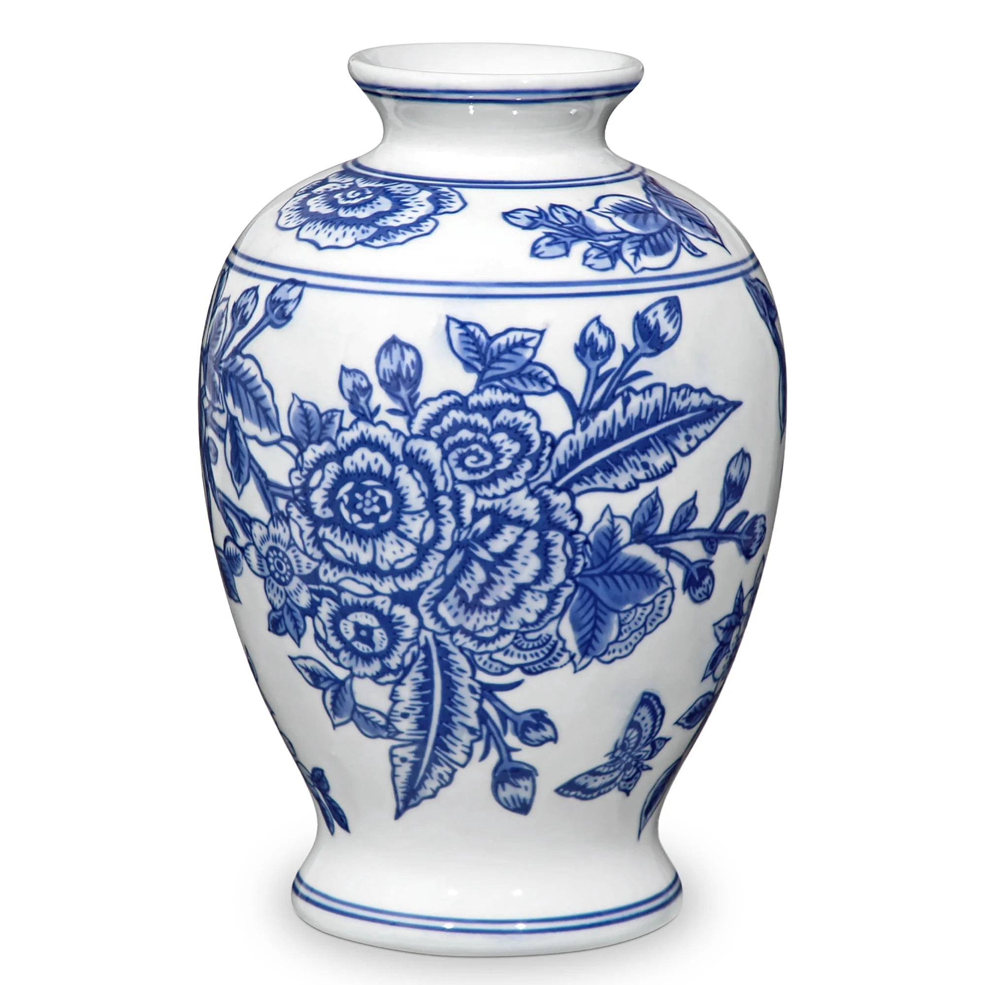 Blue and White Vase, Ceramic Vase for Home Decor 9.4" Chinoiserie Porcelain Flowers Vases for Tab... | Walmart (US)