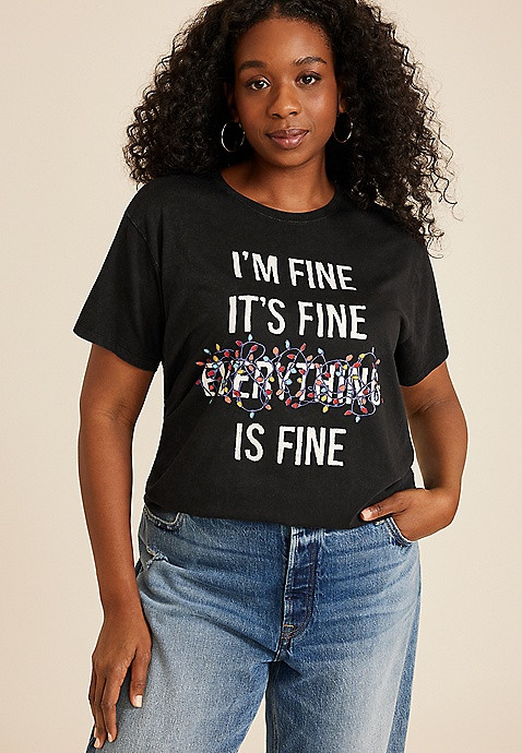 Plus Size Everythings Fine Relaxed Fit Graphic Tee | Maurices