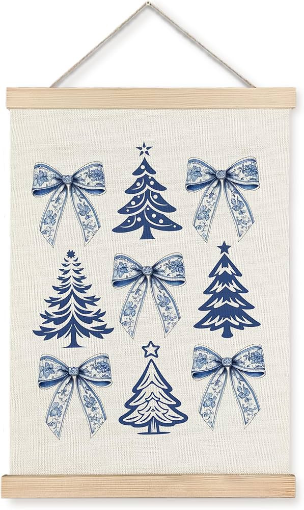 URLLUAE Blue Christmas Wall Decor Poster Hanger Frame,Chinoiserie Christmas Decor,Christmas Blue ... | Amazon (US)