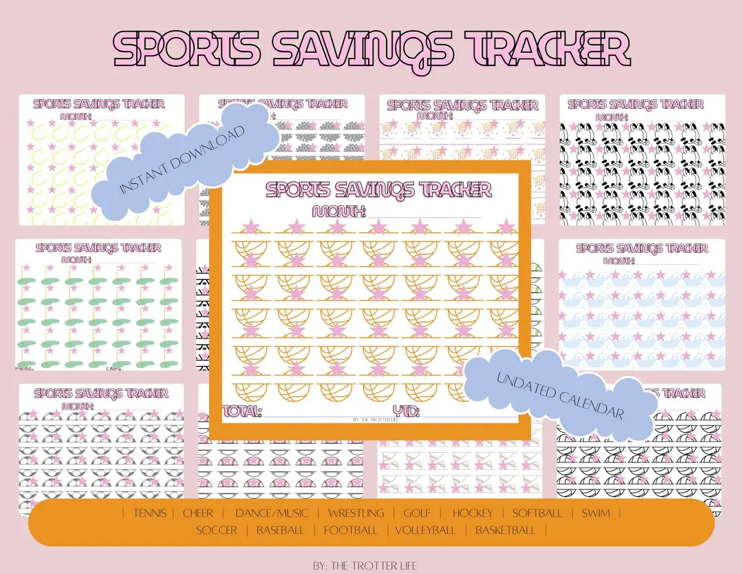 Sports Saving Tracker, Undated Printable Calendar, Sports Calendar, Undated Calendar, Savings Cha... | Etsy (US)