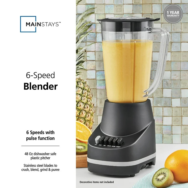 Mainstays 500 W 6-Speed Blender With 48 oz/1.5 L Jar , Black | Walmart (US)