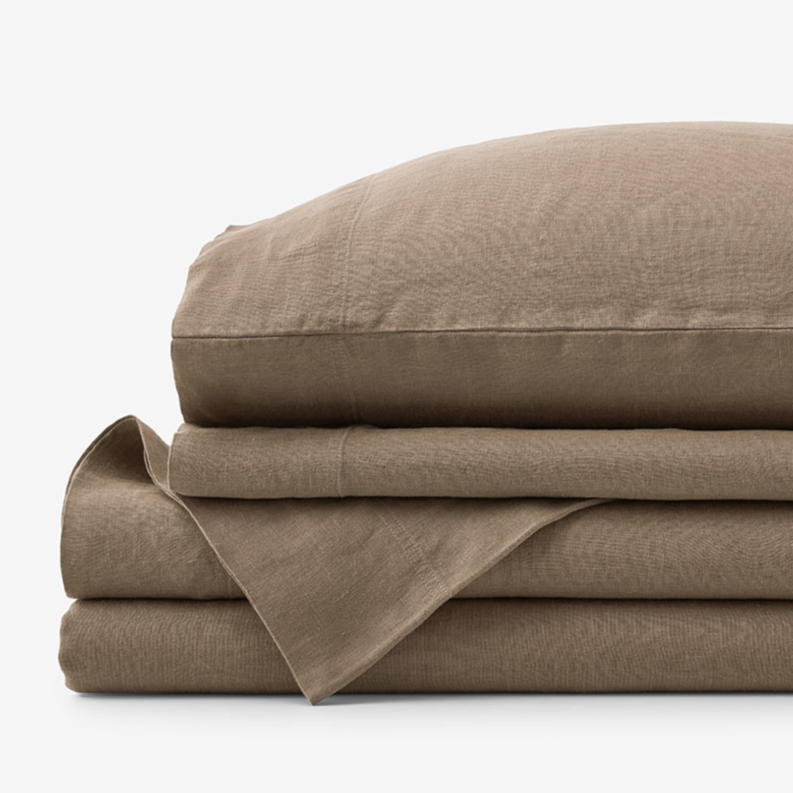 Premium Breathable Washed Linen Solid Bed Sheet Set - Pine Bark, King | The Company Store