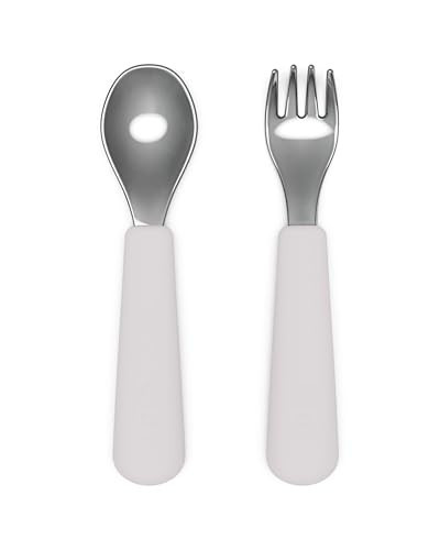 Lalo Utensils - Toddler Fork and Spoon Set - Stainless Steel and Silicone Ergonomic Toddler Utensils - Children Safe Flatware Set - 2 Pieces - Lavender | Amazon (US)