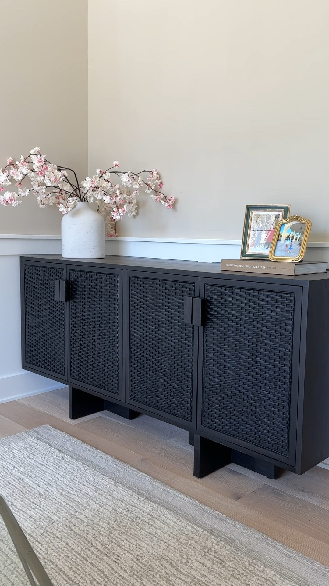 Living room decor, console, black console, tv stand, wayfair, balance sideboard, four hands, rattan, home decor, home decorating, furniture, organic modern, neutral home decor, black furniture, 

#LTKStyleTip #LTKWatchNow #LTKHome