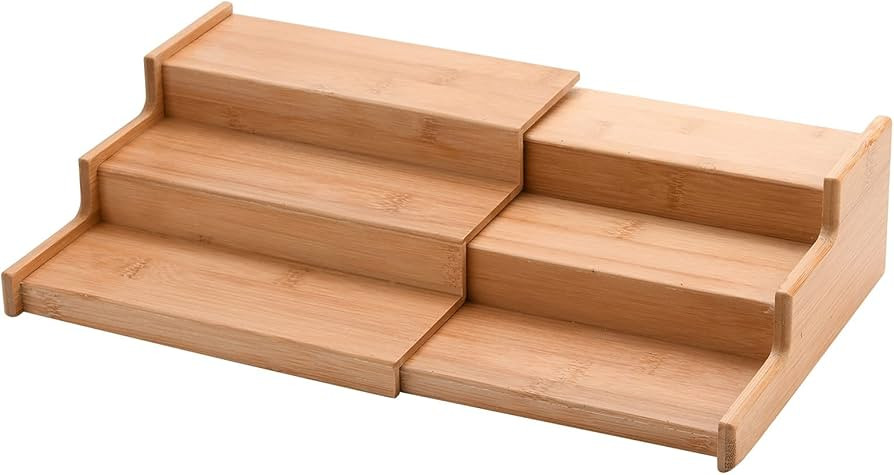 GRANDLIN Spice Rack Kitchen Cabinet Organizer,Bamboo Wood 3-Tier Step Shelf Kitchen Organizer,Exp... | Amazon (UK)