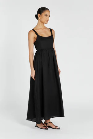 SPENCER BLACK LINEN MIDI DRESS | DISSH