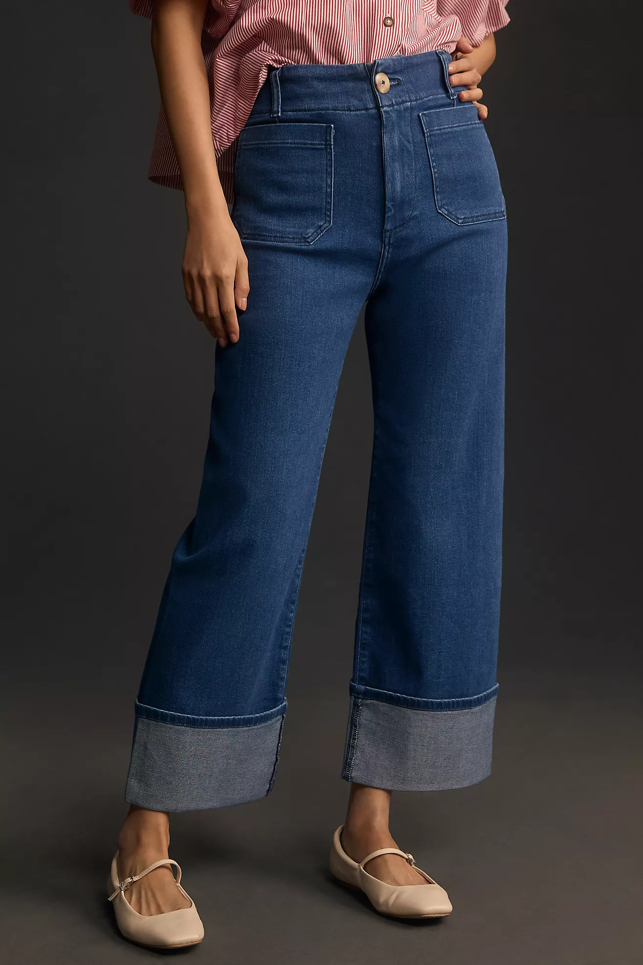 The Colette Denim Cuffed Wide-Leg Jeans by Maeve | Anthropologie (US)