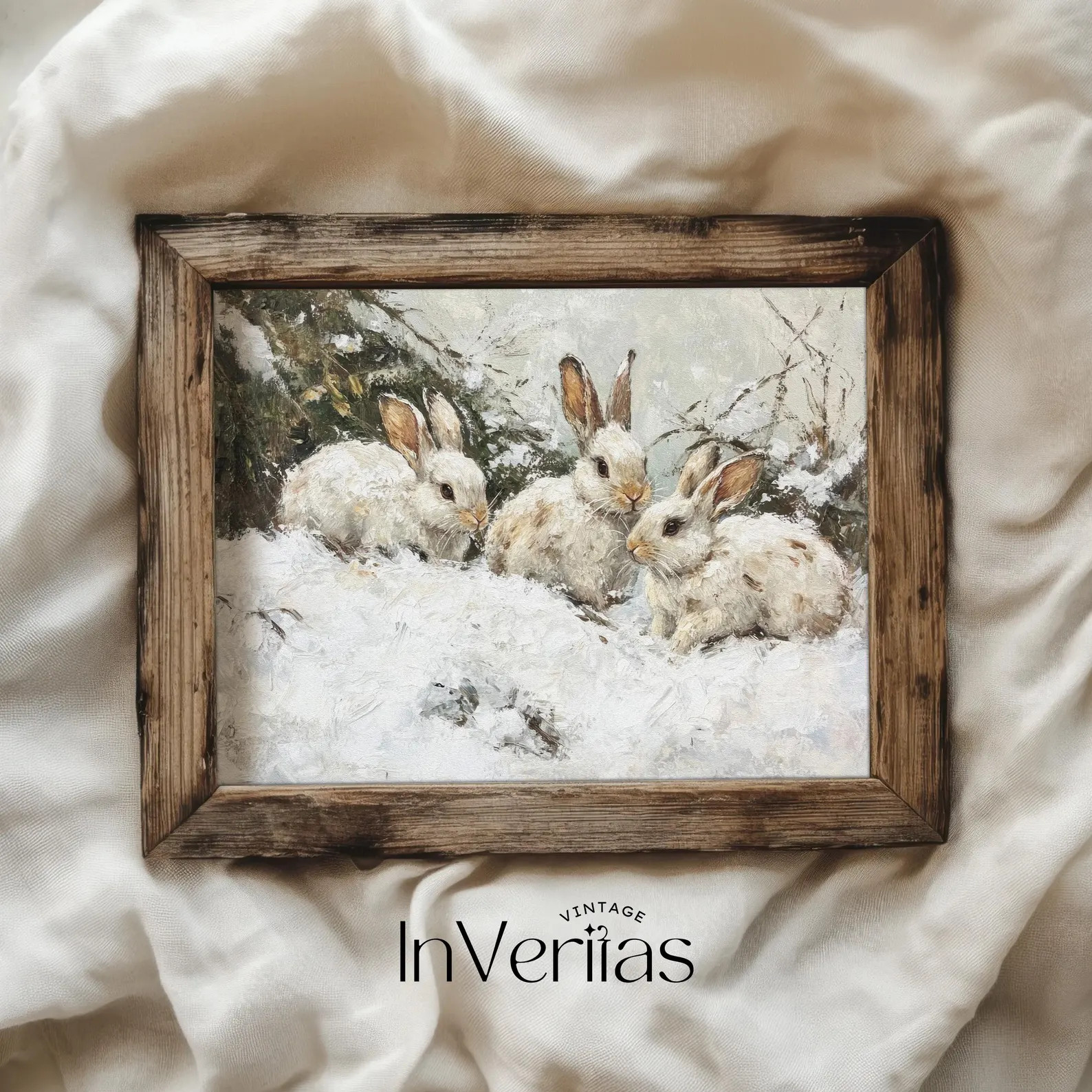Bunnies in the Snow Wall Art Rabbit Print Vintage Style | Cozy Cottage Winter Decor | PRINTABLE |... | Etsy (US)