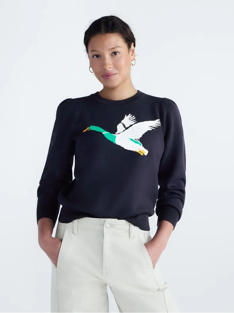 Free Assembly Women's and Women's and Women's Plus Pullover Sweater with Puff Sleeves, Midweight,... | Walmart (US)