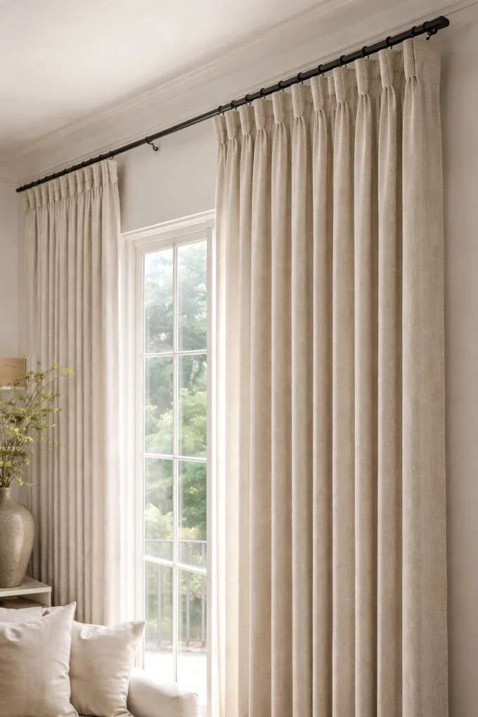 Thick Linen Fabric Memory Trained Pinch Pleated Solid Farmhouse Semi Sheer Curtain 2 Panels | Wayfair North America