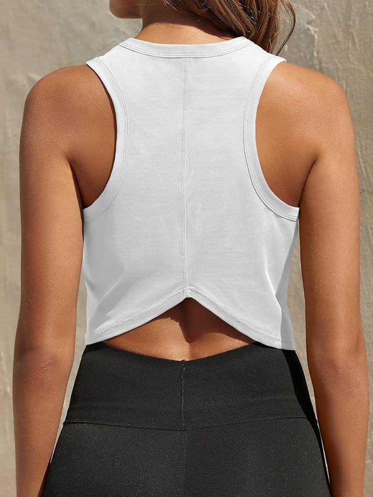 Fisoew Womens Workout Cropped Tank Tops Racerback Sleeveless Crewneck Running Yoga Active Shirts | Amazon (US)