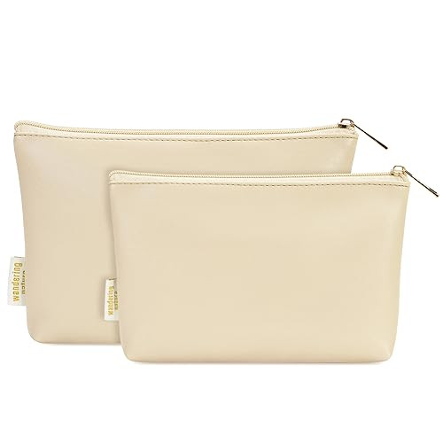 Wandering Nature Makeup Bag Small Cosmetic Bag for Purse 2 Pack Small Make Up Pouch Vegan Leather Cute Travel Pouch with Zipper for Women,Beige | Amazon (US)