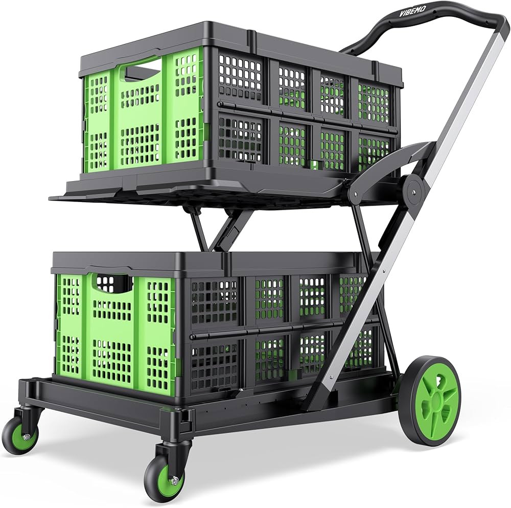 Shopping Cart,200 lbs Multi Functional Collapsible Carts with 2 Storage Crates, 2-Tier Portable U... | Amazon (US)