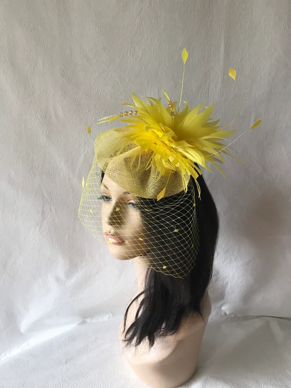 Yellow Fascinator With Dotted Veil for Wedding Tea Party | Etsy | Etsy (US)