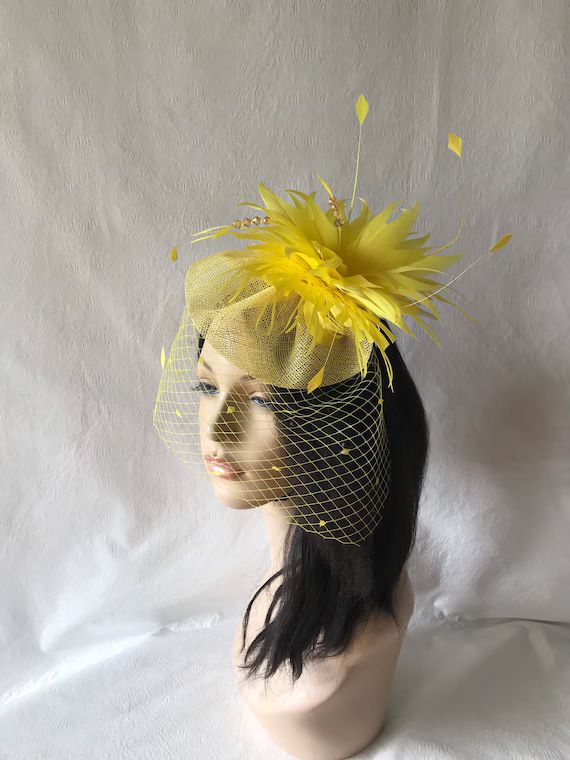 Yellow Fascinator With Dotted Veil for Wedding Tea Party | Etsy | Etsy (US)