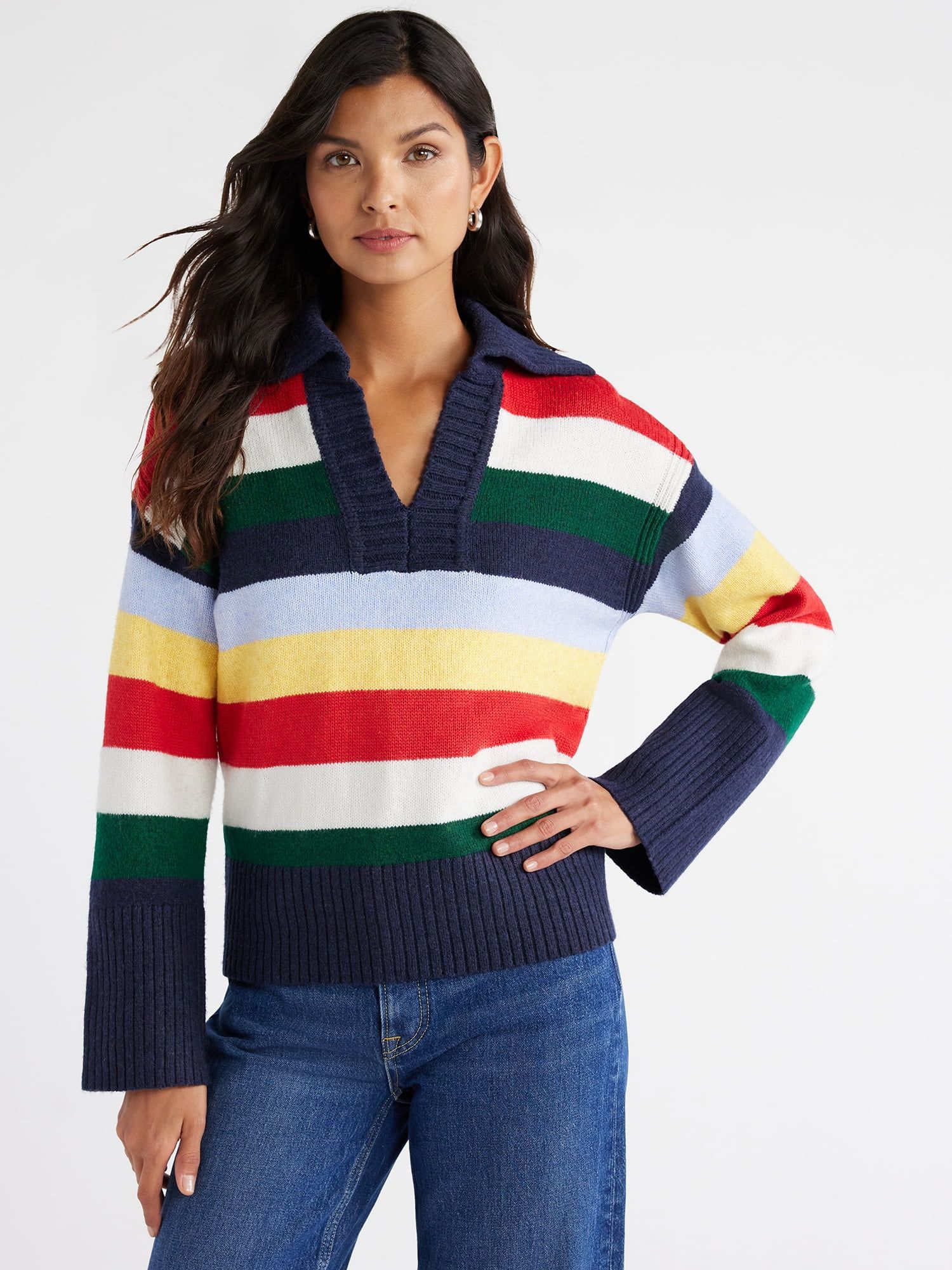 Free Assembly Women's Wide Collar Sweater with Long Sleeves, Midweight | Walmart (US)