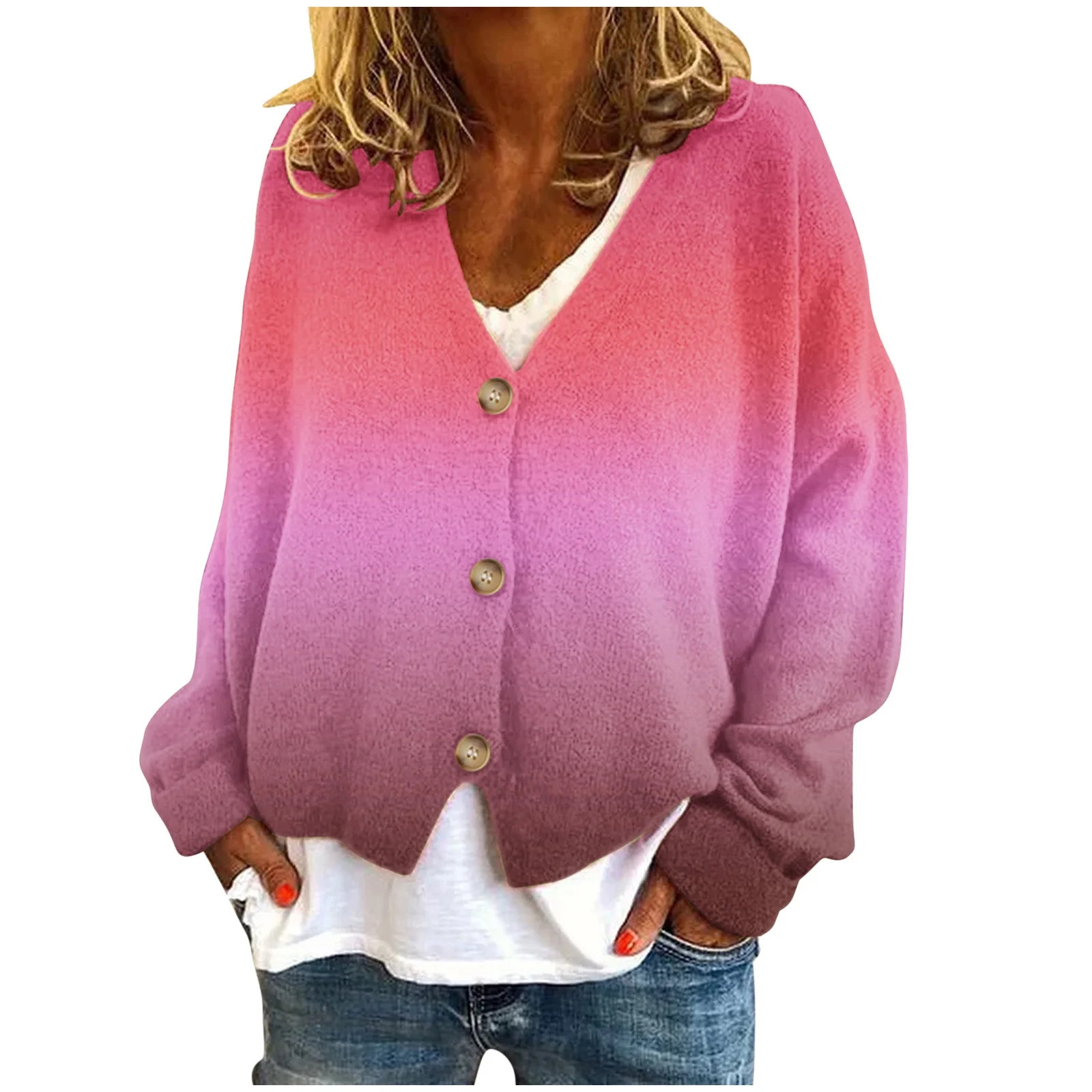 gakvbuo Cute Sweaters For Women Long Sleeve Fall Oversized Open Front Button Knit Cardigan Sweate... | Walmart (US)