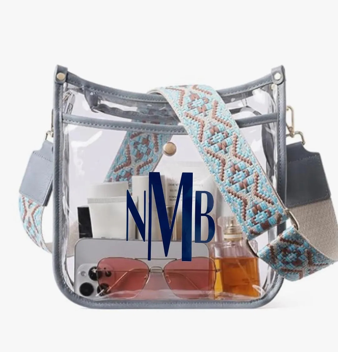 Personalized Clear Stadium Bag blue/grey Lining With Two Strap Options - Etsy | Etsy (US)