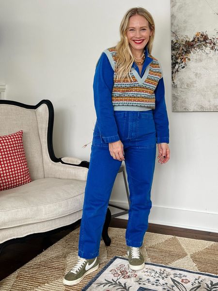High top sneaker outfit idea / Alex mill jumpsuit, layer a sweater vest. Love this for casual Friday at work. 
Claire Lately 

#LTKstyletip #LTKshoecrush #LTKworkwear