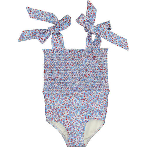 Red And Blue Smocked Liberty Swimsuit | Cecil and Lou