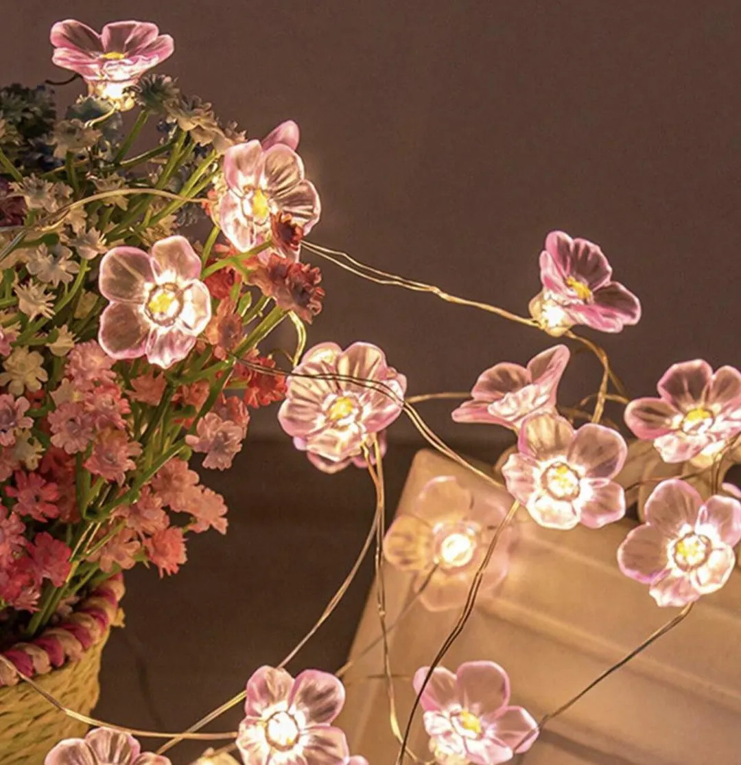 Pink Cherry Blossom String Lights, Romantic Fairy Lights, Bedroom Decor - Etsy | Etsy (US)