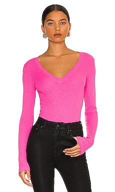 SUNDRY V Neck Long Sleeve Top in Hot Pink from Revolve.com | Revolve Clothing (Global)