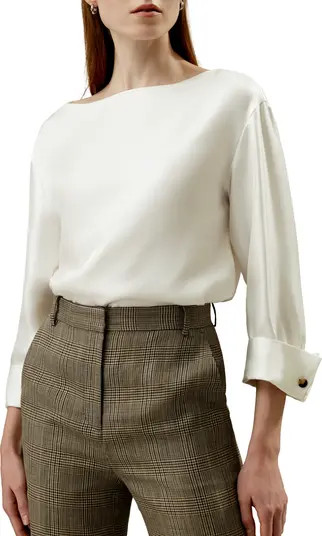 Silk Twill Blouse with Boat Neckline | Nordstrom