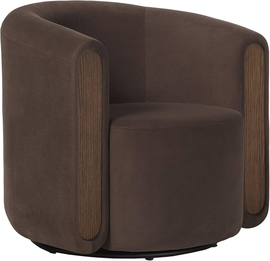 Walker Edison Chantelle Modern Contemporary Upholstered Swivel Barrel Chair, Café Noir | Amazon (US)